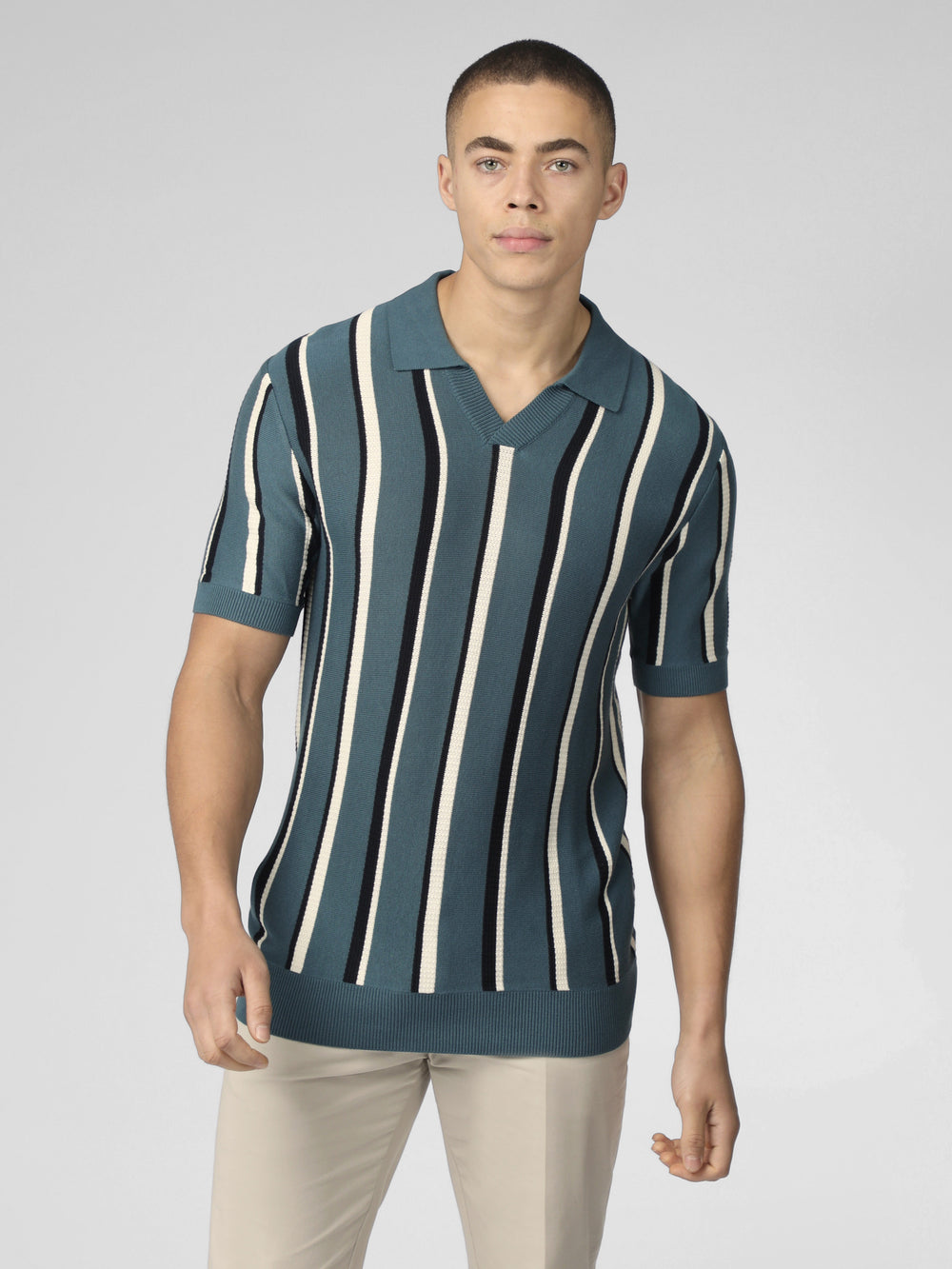 Knitwear Ben Sherman Signature Vertical Stripe Open Neck Polo Turquoise | YQL-98206232